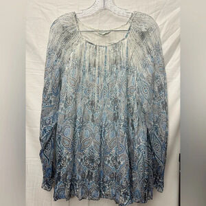 Sundance Catalog Sheer Silk Top Blue White Paisley Print Fully Lined Sz M